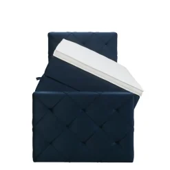 Boxspring met opbergruimte en voetbord Liv geruit - blauw - 90x200cm