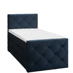 Boxspring met opbergruimte en voetbord Liv geruit - blauw - 90x200cm