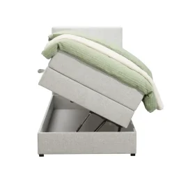 Boxspring met opbergruimte Liv geblokt - ecru - 90x200 cm