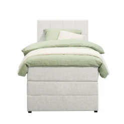 Boxspring met opbergruimte Liv geblokt - ecru - 90x200 cm