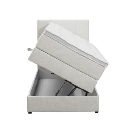 Boxspring met opbergruimte Liv geblokt - ecru - 90x200 cm