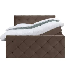 Boxspring met opbergruimte en voetbord Liv geruit - bruin - 140x200cm