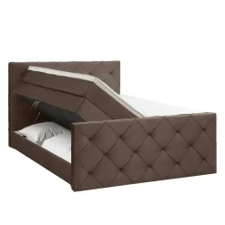 Boxspring met opbergruimte en voetbord Liv geruit - bruin - 140x200cm