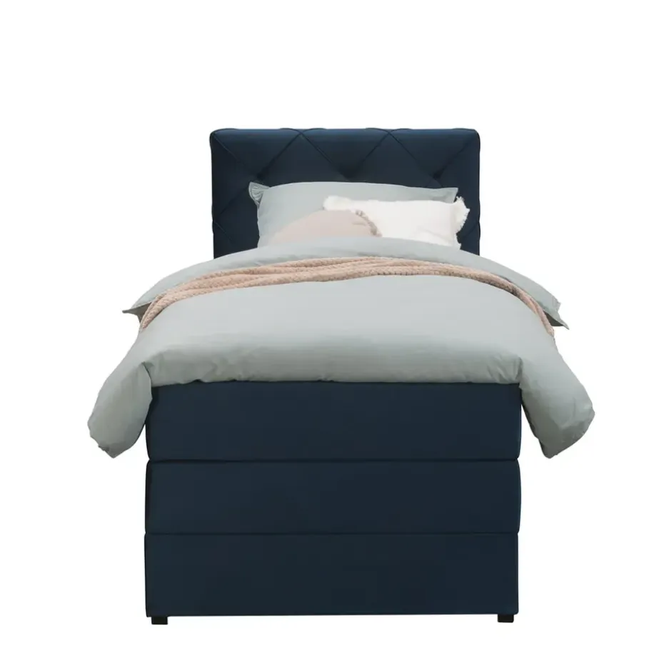 Boxspring met opbergruimte Liv geruit - blauw - 90x200 cm