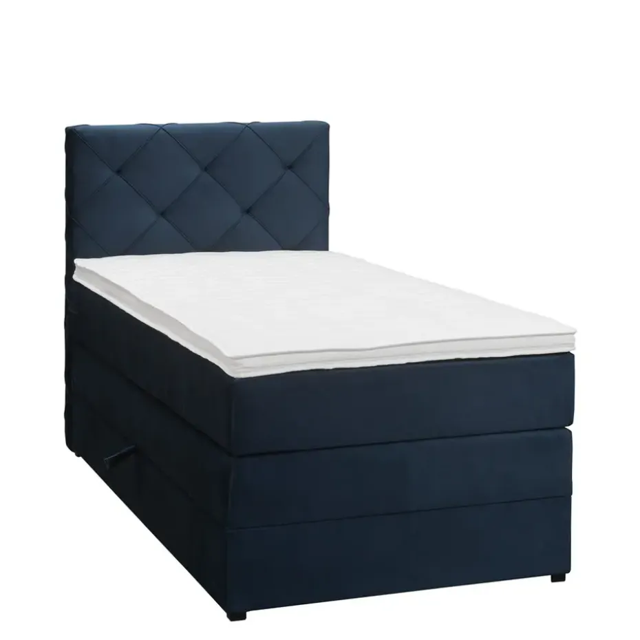 Boxspring met opbergruimte Liv geruit - blauw - 90x200 cm