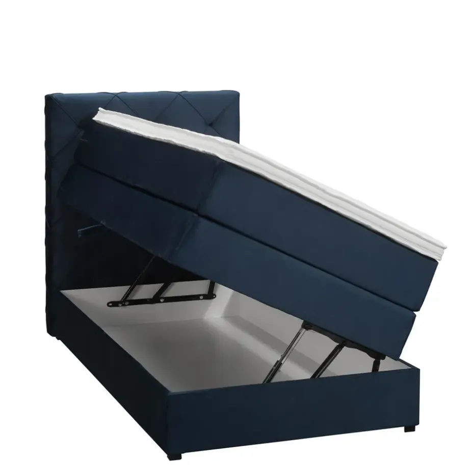 Boxspring met opbergruimte Liv geruit - blauw - 90x200 cm