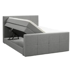 Boxspring met opbergruimte en voetbord Liv geblokt - lichtgrijs - 180x200cm