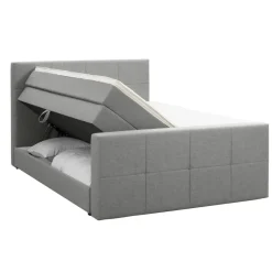 Boxspring met opbergruimte en voetbord Liv geblokt - lichtgrijs - 180x200cm