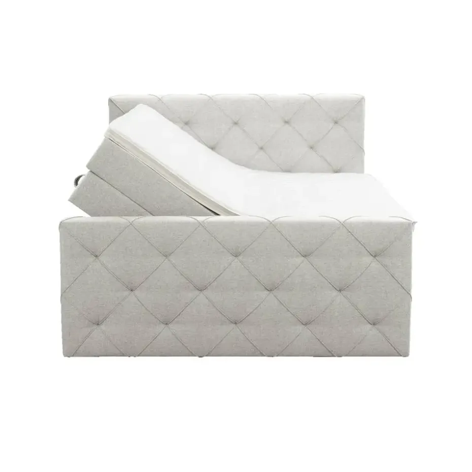 Boxspring met opbergruimte en voetbord Liv geruit - ecru - 180x200cm