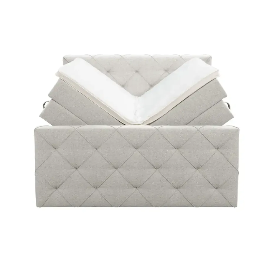 Boxspring met opbergruimte en voetbord Liv geruit - ecru - 180x200cm