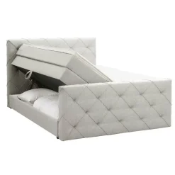 Boxspring met opbergruimte en voetbord Liv geruit - ecru - 180x200cm