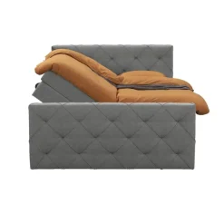 Boxspring met opbergruimte en voetbord Liv geruit - lichtgrijs - 140x200cm