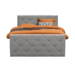 Boxspring met opbergruimte en voetbord Liv geruit - lichtgrijs - 140x200cm