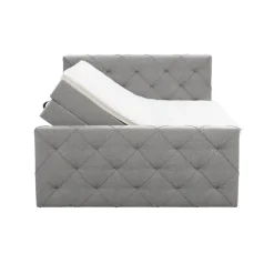 Boxspring met opbergruimte en voetbord Liv geruit - lichtgrijs - 140x200cm