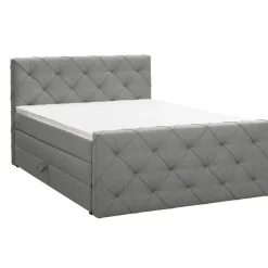 Boxspring met opbergruimte en voetbord Liv geruit - lichtgrijs - 140x200cm