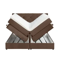 Boxspring met opbergruimte Liv geruit - bruin - 140x200 cm