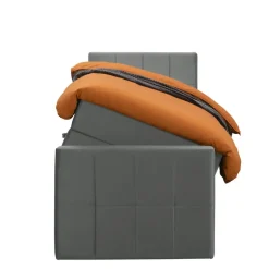 Boxspring met opbergruimte en voetbord Liv geblokt - grijs - 90x200cm