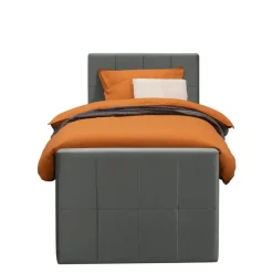 Boxspring met opbergruimte en voetbord Liv geblokt - grijs - 90x200cm