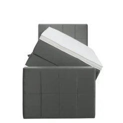 Boxspring met opbergruimte en voetbord Liv geblokt - grijs - 90x200cm