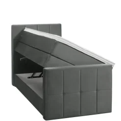 Boxspring met opbergruimte en voetbord Liv geblokt - grijs - 90x200cm