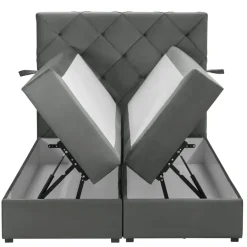 Boxspring met opbergruimte Liv geruit - grijs - 120x200 cm