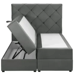 Boxspring met opbergruimte Liv geruit - grijs - 120x200 cm