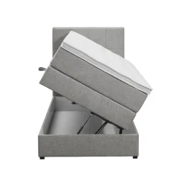 Boxspring met opbergruimte Liv geblokt - lichtgrijs - 90x200 cm