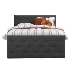 Boxspring met opbergruimte en voetbord Liv geruit - antraciet - 160x200cm