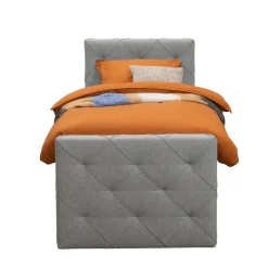 Boxspring met opbergruimte en voetbord Liv geruit - lichtgrijs - 90x200cm
