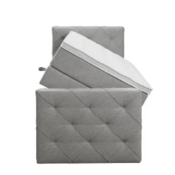 Boxspring met opbergruimte en voetbord Liv geruit - lichtgrijs - 90x200cm