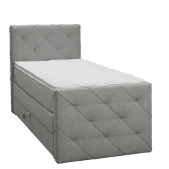 Boxspring met opbergruimte en voetbord Liv geruit - lichtgrijs - 90x200cm