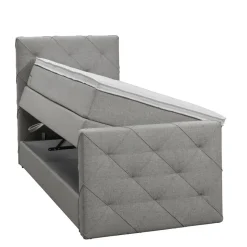 Boxspring met opbergruimte en voetbord Liv geruit - lichtgrijs - 90x200cm