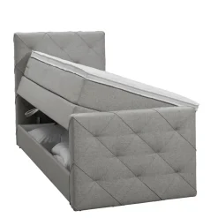 Boxspring met opbergruimte en voetbord Liv geruit - lichtgrijs - 90x200cm