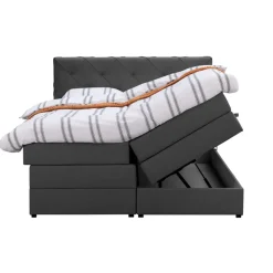 Boxspring met opbergruimte Liv geruit - antraciet - 140x200 cm
