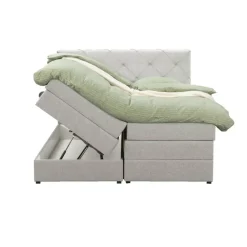 Boxspring met opbergruimte Liv geruit - ecru - 140x200 cm