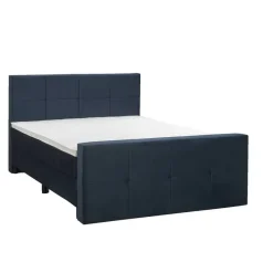 Boxspring met voetbord Liv geblokt - blauw - 180x200 cm - ronde poot