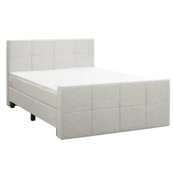 Boxspring met voetbord Liv geblokt - ecru - 140x200 cm - vierkante poot