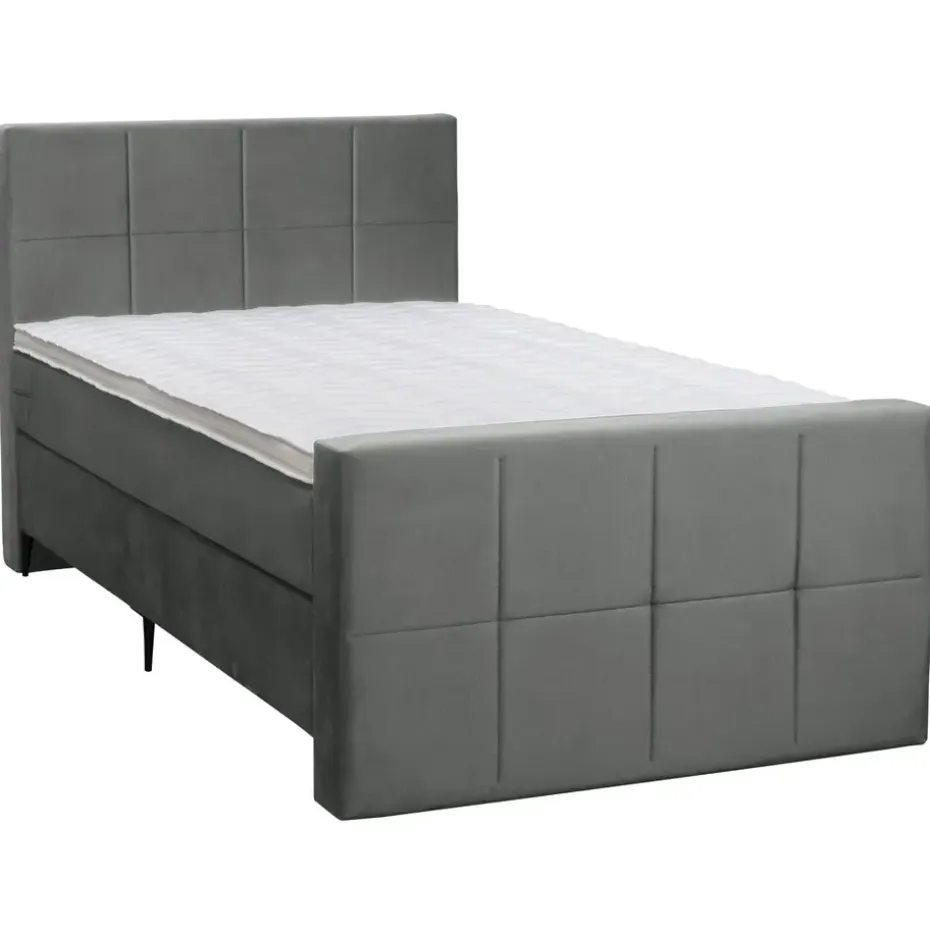 Boxspring met voetbord Liv geblokt - grijs - 120x200 cm - slanke poot