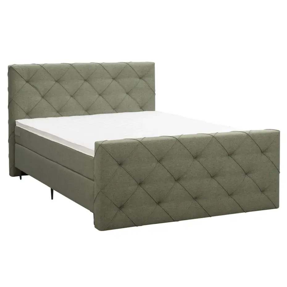 Boxspring met voetbord Liv geruit - groen - 140x200 cm - slanke poot