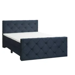 Boxspring met voetbord Liv geruit - blauw - 140x200 cm - vierkante poot