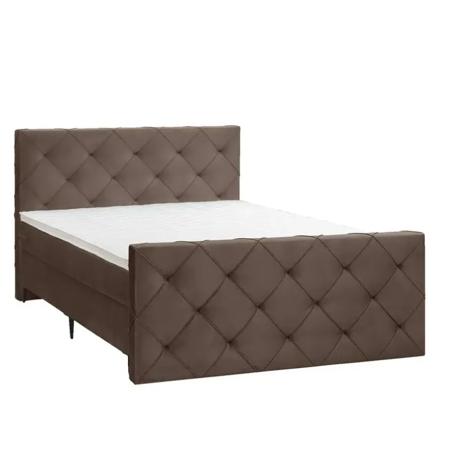 Boxspring met voetbord Liv geruit - bruin - 180x200 cm - slanke poot