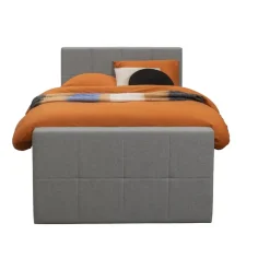Boxspring met voetbord Liv geblokt - lichtgrijs - 120x200 cm - vierkante poot