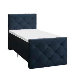 Boxspring met voetbord Liv geruit - blauw - 90x200 cm - slanke poot