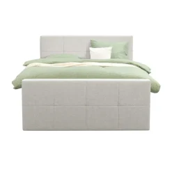Boxspring met voetbord Liv geblokt - ecru - 180x200 cm - slanke poot