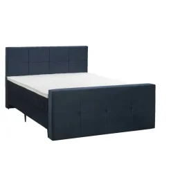 Boxspring met voetbord Liv geblokt - blauw - 160x200 cm - slanke poot