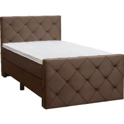 Boxspring met voetbord Liv geruit - bruin - 120x200 cm - ronde poot