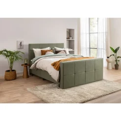Boxspring met voetbord Liv geblokt - groen - 140x200 cm - slanke poot