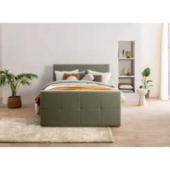 Boxspring met voetbord Liv geblokt - groen - 140x200 cm - slanke poot