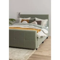 Boxspring met voetbord Liv geblokt - groen - 140x200 cm - slanke poot