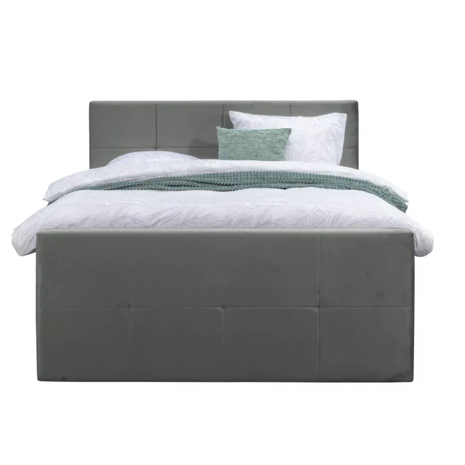 Boxspring met voetbord Liv geblokt - grijs - 160x200 cm - vierkante poot